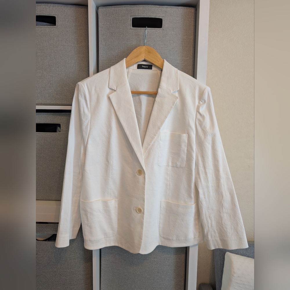 NWT Theory White Shrunken Patch Stretch Linen Blazer 12